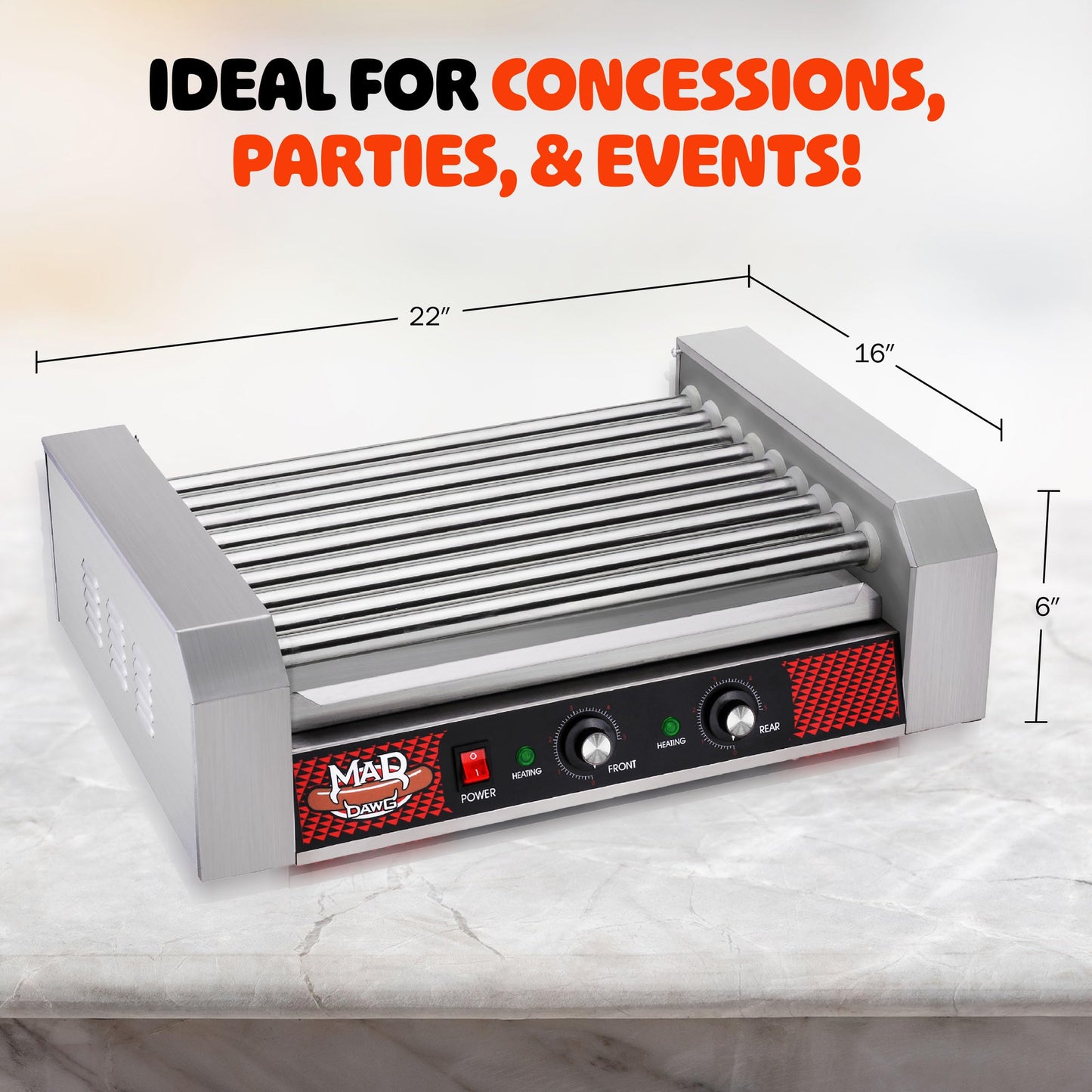 Hot Dog Roller Machine - Stainless-Steel Cooker with 9 Rollers - Cooks 24 Hot Dogs - Concession Stand Supplies by Great Northern Popcorn
