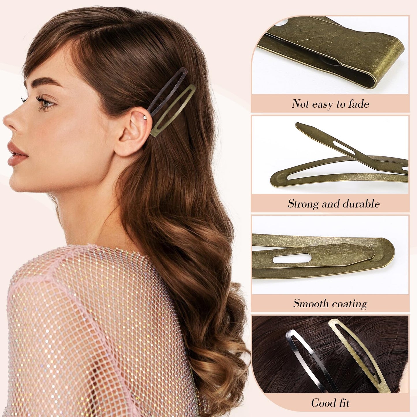 obeoby 40 Pcs 5 Colors Metal Snap Hair Clips, 2.4 Inch Hair Barrettes Hair Accessories for Women Girls
