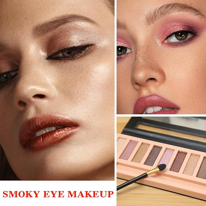 12 Shades Nude Matte Eyeshadow Palette, Shimme Naked Eyeshadow, Natural Flash Waterproof Durable Smoked Professional Makeup With Brush Pearl+Matte