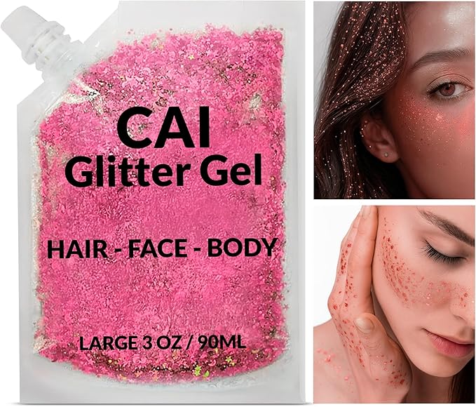 Face, Body & Hair Glitter Gel – Halloween Glitter for Kids and Women – 3 Oz Cosmetic-Grade Gel w/Moon & Stars for Festivals & Halloween Party, Easy Apply & Wash Off - Silver/Pink 2Pack