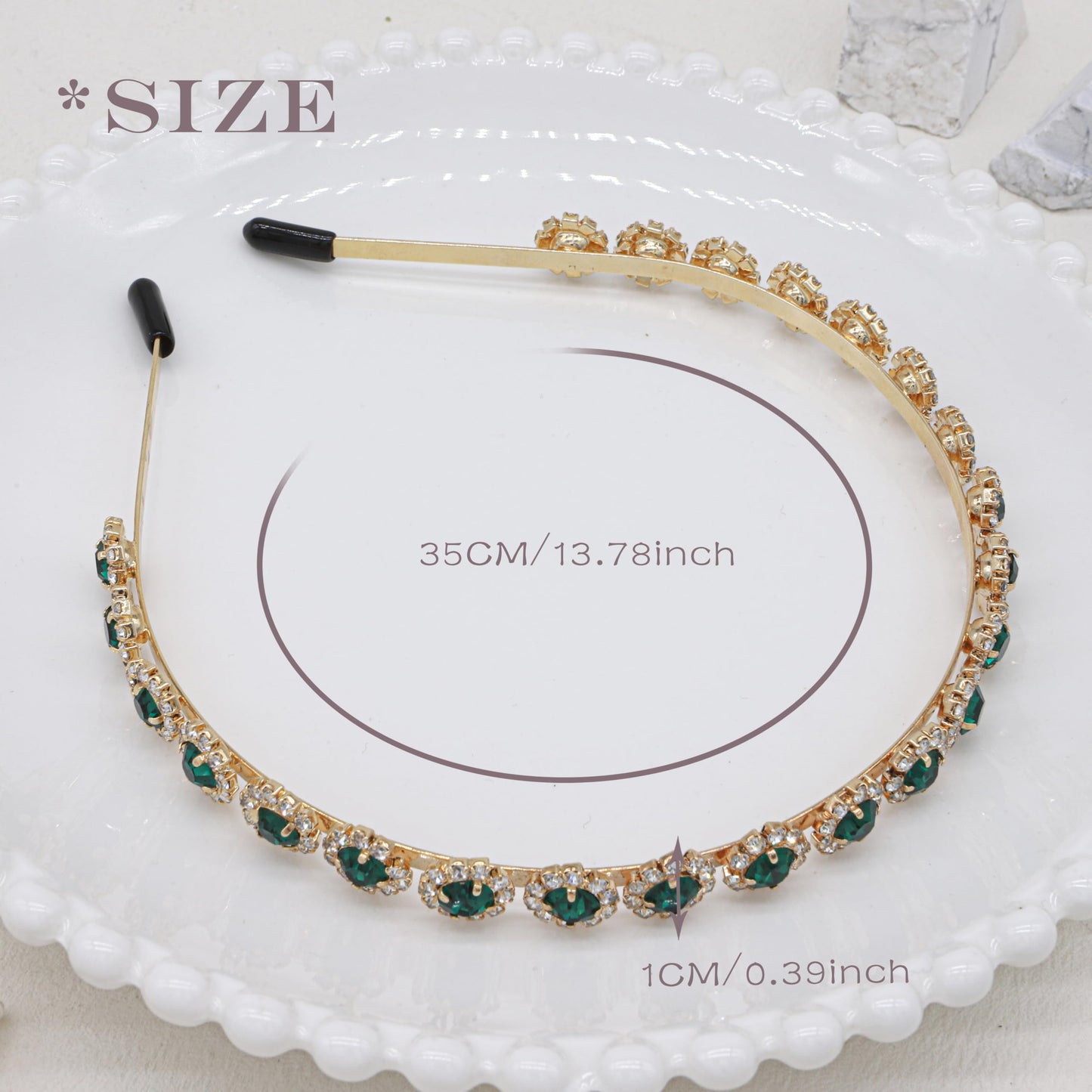 Ammei Headpiece Bridal Headband with Crystal, 5.5'', Metal, Green, Wedding Hair Accessories