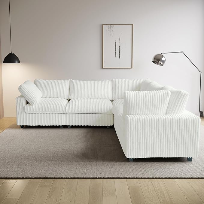 WJShome Cloud Couch Modular Sectional Sofa,118" Oversized 5 Seater Convertible Sofa,V Shaped Plush Couch for Living Room,Comfy Wide Seat Couches,Covers Washable&Replaceable-White