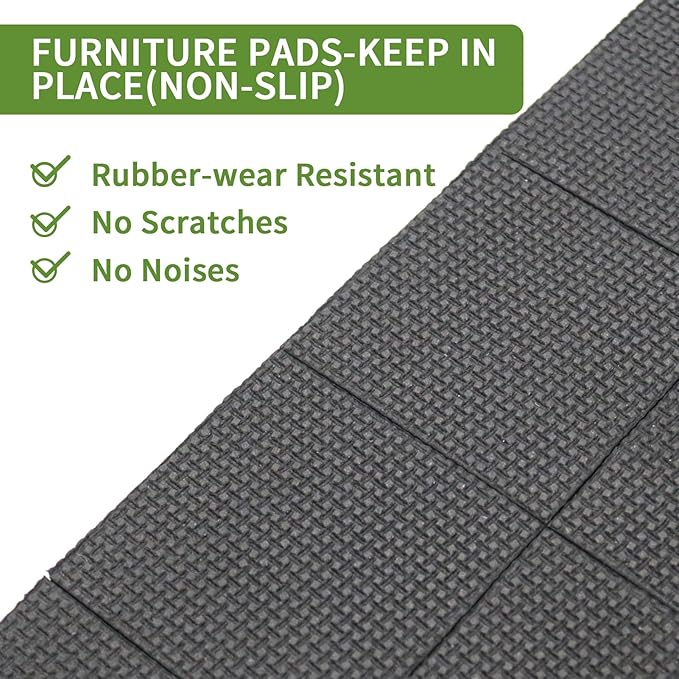 COVERCORNER Non Slip Furniture Pads 32 PCS 2'' Square - Anti Slip Furniture Pads - Self Adhesive Rubber Feet Furniture Feet - Chair Leg Floor Protectors - Keep Furniture in Place