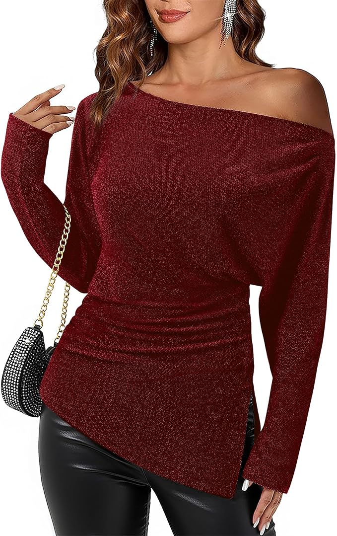Lotusmile Women's Fall Winter Off The Shoulder Long Sleeve Blouse Dressy Casual Tops