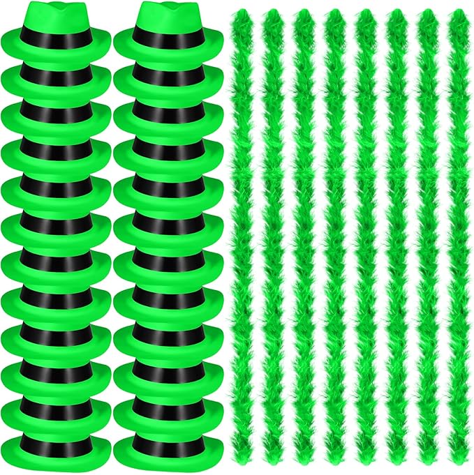 JaGely 48 Pieces Neon Party Supplies 24 Neon Gangster Hats 24 Pcs Feather Boas for Mardi Gras Carnival Glow Wedding Party
