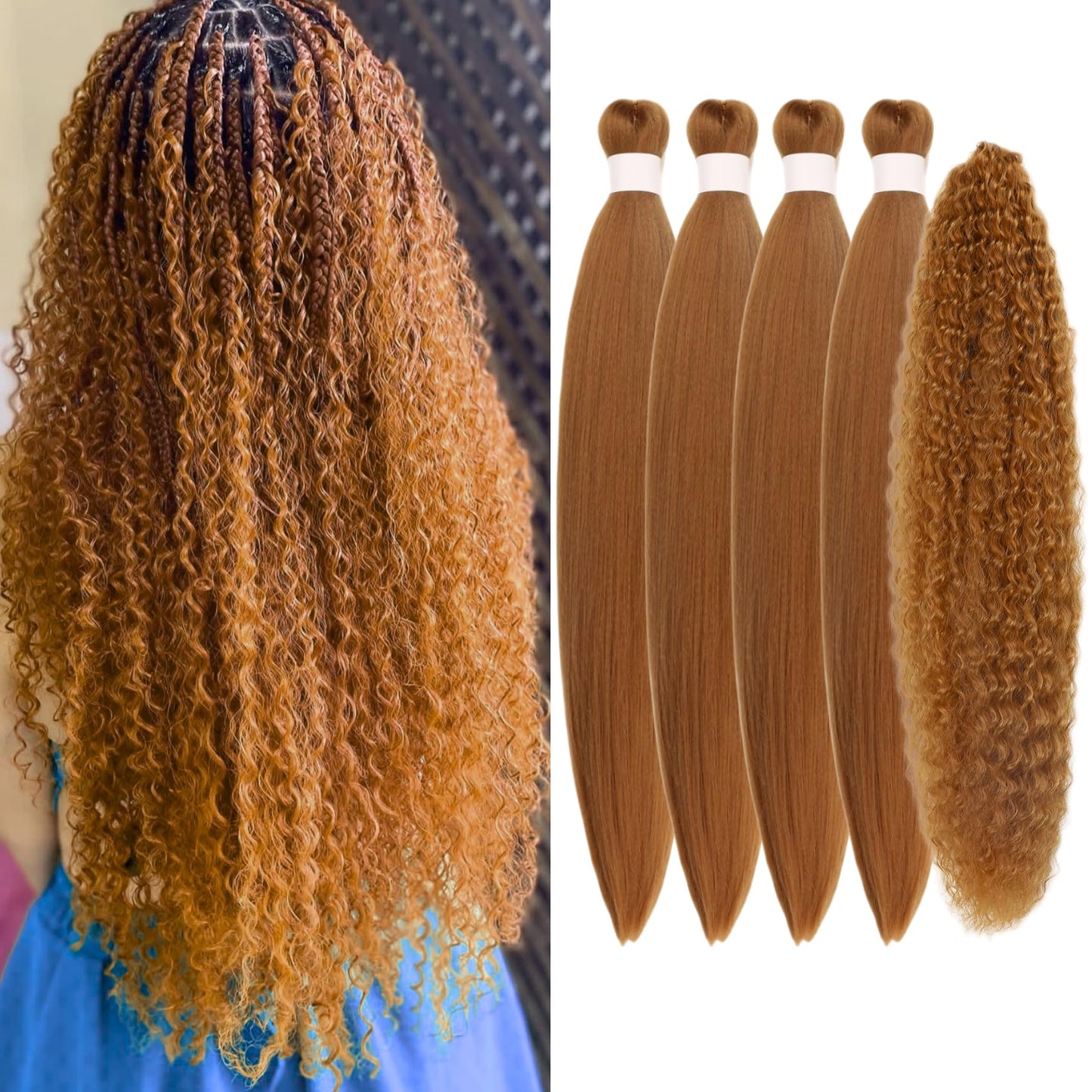 Honey Blonde Braiding Hair Pre stretched Boho Hair for Mermaid Braiding Hair Extensions Micro Curl Boho Braids Curly Crochet Boh