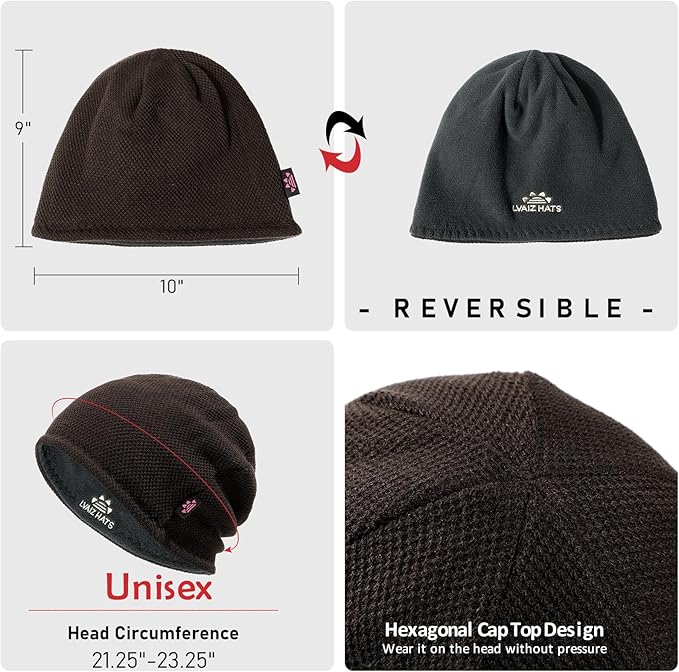 Lvaiz Mens Winter Beanie Hat Warm Fleece Lined Skull Cap for Men Reversible Women Windproof Watch Hat Knit Warm Unisex Beanie