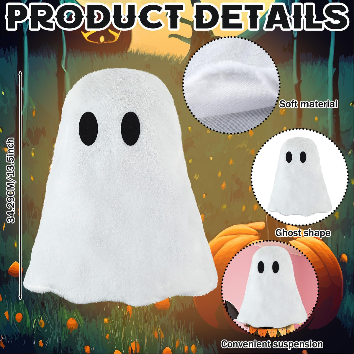 Gejoy Halloween Ghost Tree Topper Decor 13 Inches White Ghost Elf Christmas Tree Topper Ornaments Halloween Ornaments for Holiday Party Favors Supplies Decor