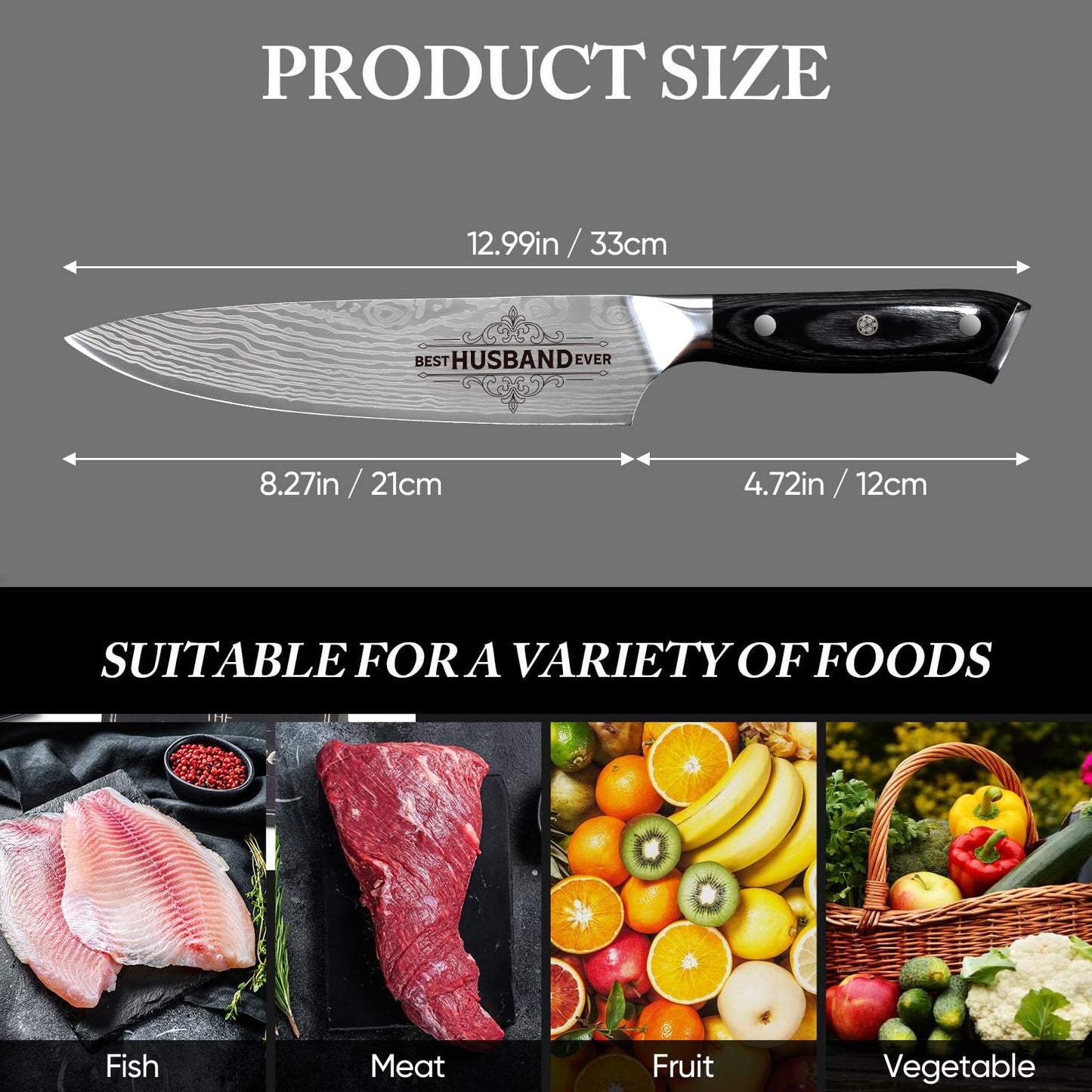 Mkeevee Anniversary Men Gifts for Husband from Wife Husband Birthday Gifts 8 inch Kitchen Knife Gifts Set for Men Professional Chef's Knife Christmas Presents for Him Husband(Best Husband)