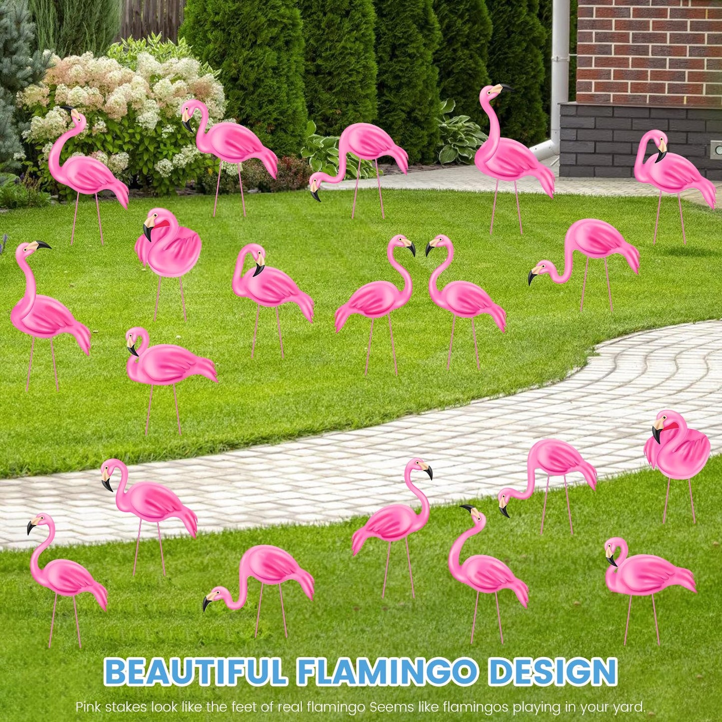 Subacy 20 PCS Pink Flamingo Yard Signs with 40 Stakes Summer Beach Flamingo Lawn Sign 10 Styles Tropical Yard Lawn Patio Decorations Party Supplies(Normal)