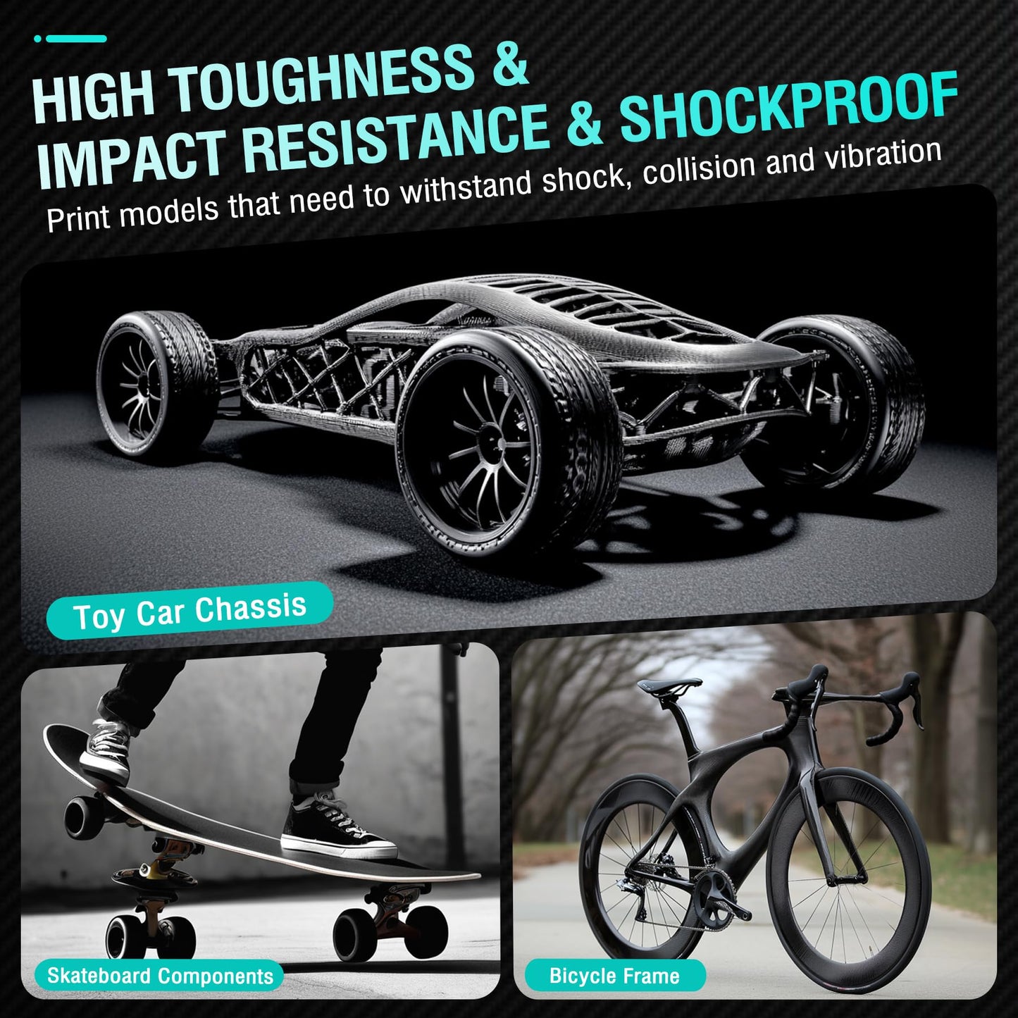 SUNLU PA6-CF 3D Filament 1.75mm 1KG, Heat Deflection Temperature up to 209°C, Made of 80% PA Nylon and 20% Carbon Fibers, Stiff & Strong & Heat Resistant, for Industrial Parts, Frosted Texture, Black