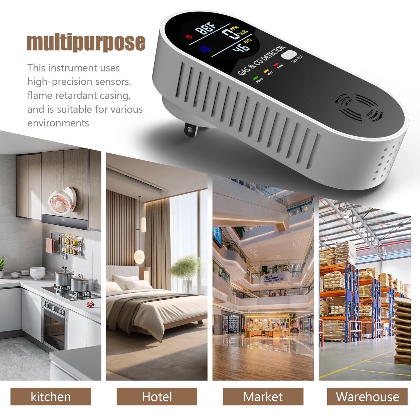 Plug in Natural Gas Detector ＆ Carbon Monoxide Detector 4 in1 CO Methane Combustible Combination Gas Detector Plug and Play for RV Home Travel