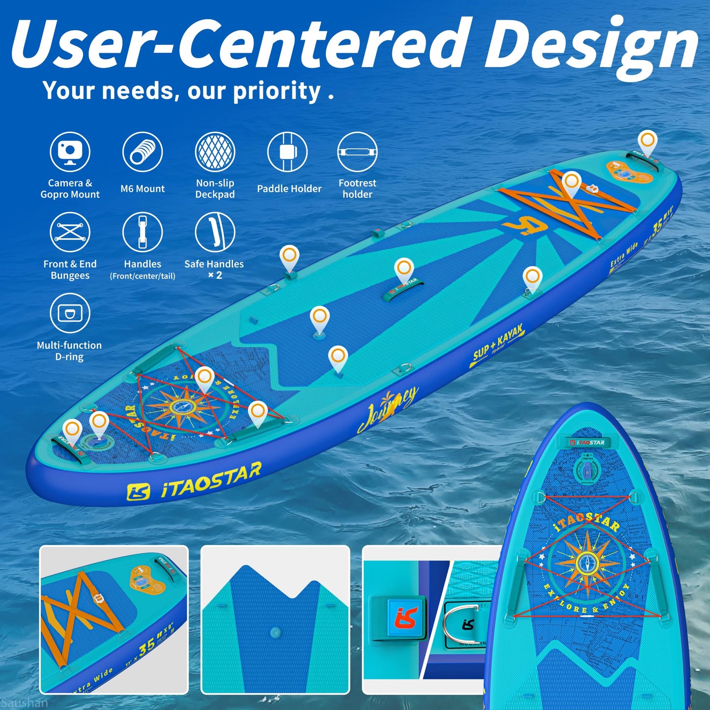 iTAOSTAR J06BP 35" Extra Wide Stand Up Paddle Board, More Balance Inflatable Paddle Board with 5 Fins for Beginner，Paddle Boards for Adults of All Skill Levels