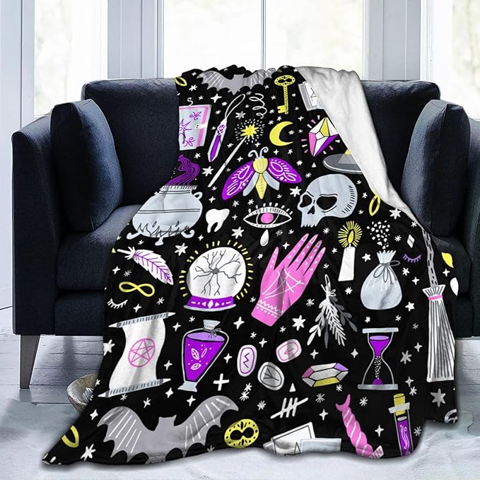 Magic Witch Witchcraft Star Skull Blanket, Soft Blankets Flannel Bed Throw Cozy Lightweight Plush Gifts for Women Men Boys...