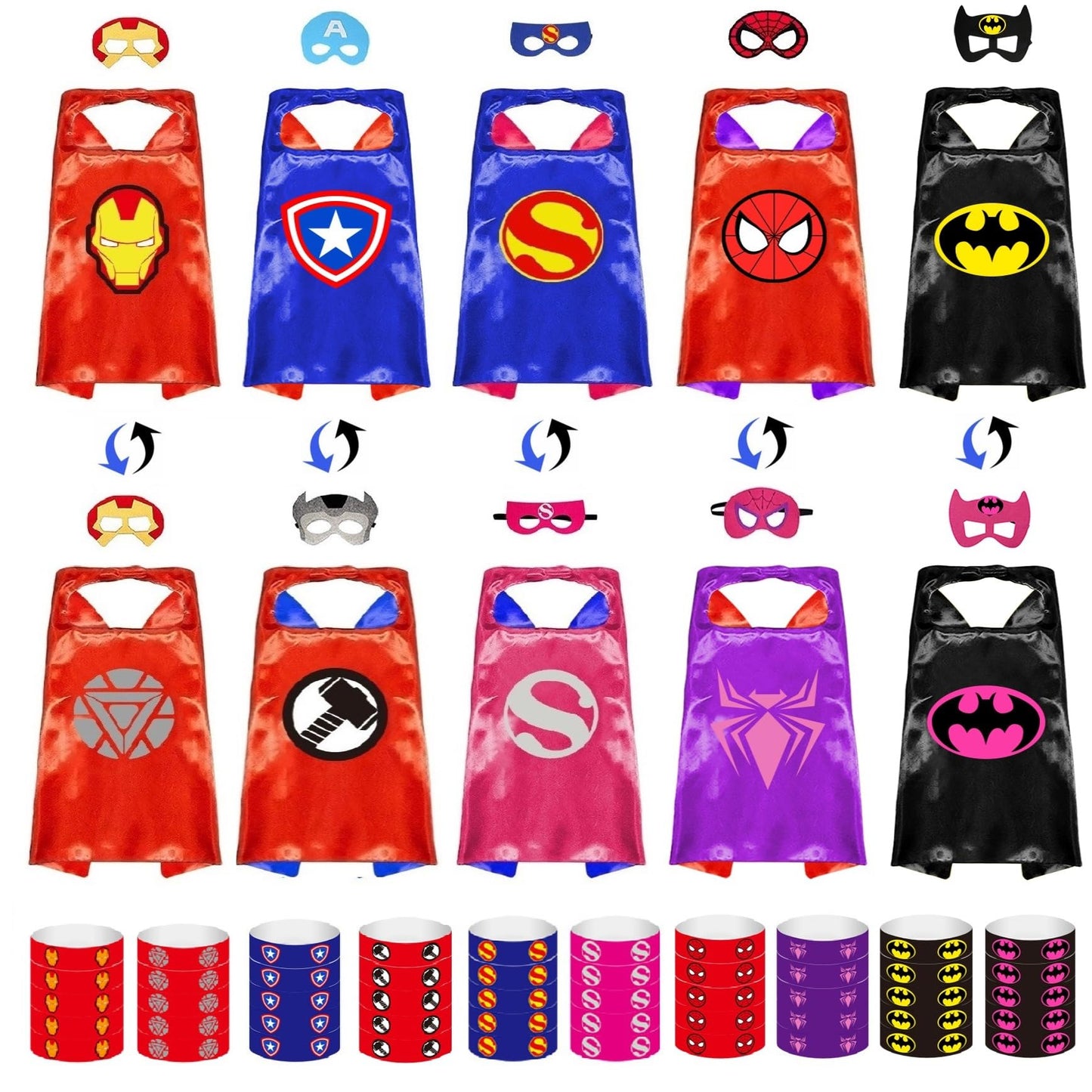 Dress Up Toys - Double Side Superhero Capes and Masks, Costumes Set for Kids - Ideal for Cosplay, Birthday Party, Christmas, Halloween - Fun Gift for 3-10 Year Old Boys and Girls