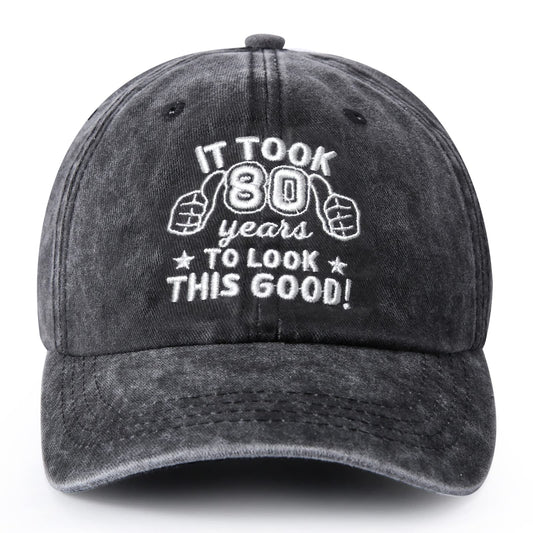 80th Birthday Gifts for Men Women, Vintage 80th Happy Birthday Gift Ideas Baseball Caps Adjustable, Funny 80 Year Old Washed Cotton Hats for Him Her Dad Mom Uncle Aunt Friends
