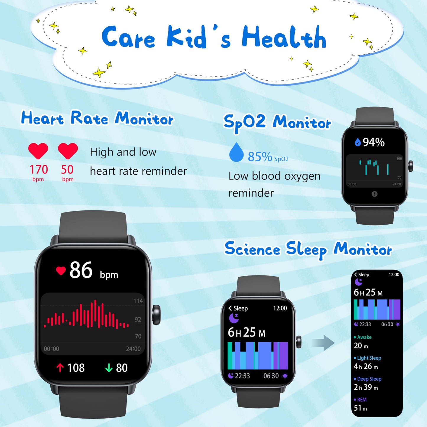 KALINCO Kids Smart Watch for Boys Girls Teens, IP68 Waterproof Swimming Smartwatch, 1.8'' Fitness Activity Tracker Watch with 100 Sports Modes, Alarm, Heart Rate & Sleep Monitor Pedometer