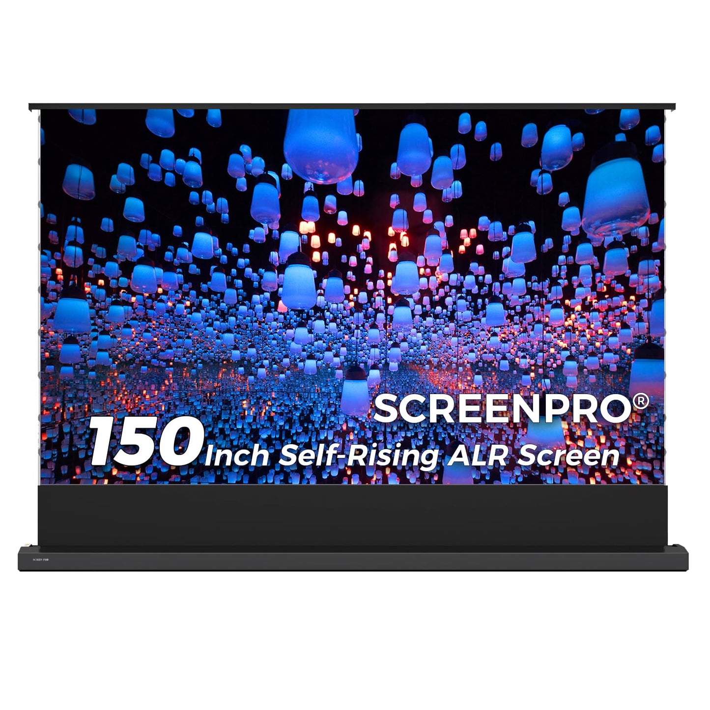 SCREENPRO Tensioned Floor Rising Projector Screen 150 inch, Motorized ALR Projector Screen with Remote, 16:9 Electric Home Theater Screen for 4K Projectors