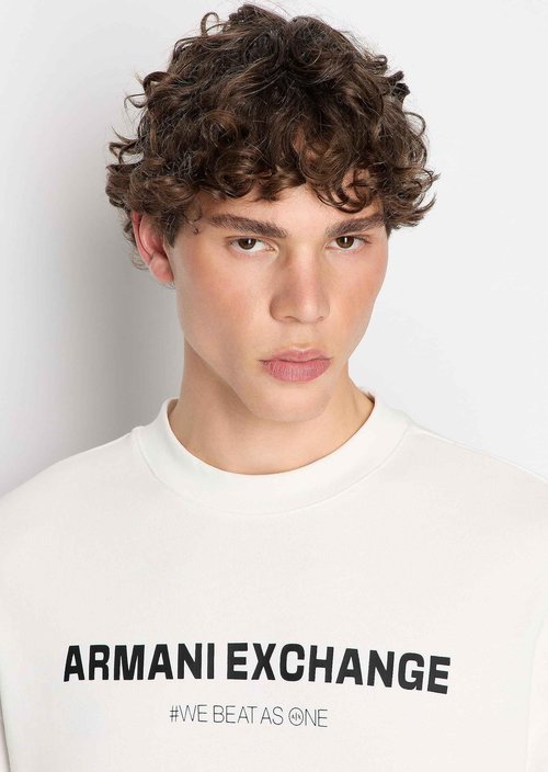 Armani Exchange Men's Limited Edition We Beat as One Capsule French Terry Pullover Sweatshirt, Off White, Small