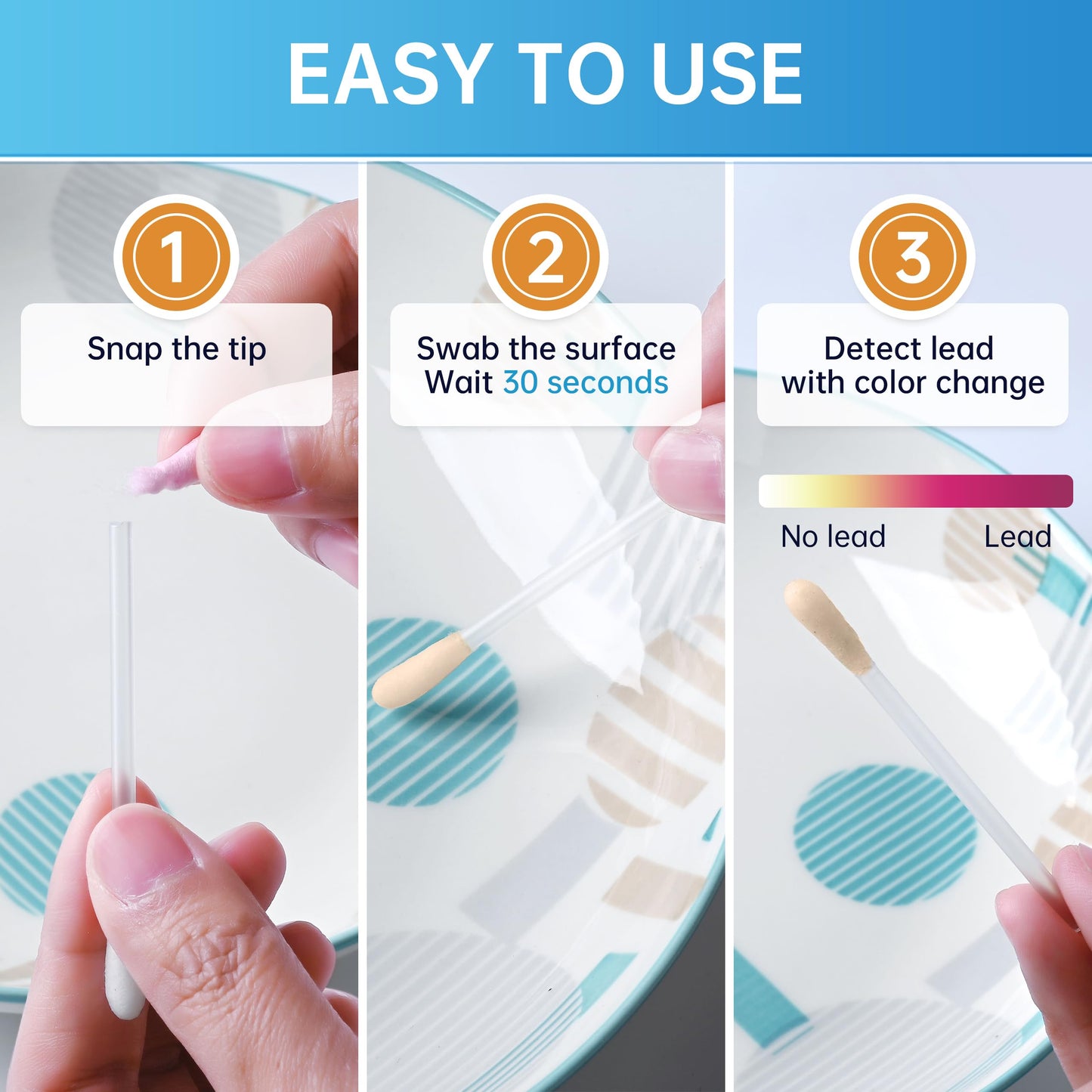 AAwipes Lead Test Kit All-in-1 30 Swabs Results in 30 Seconds at Home Lead Testing Kit for Dishes Paint Convenient Use No Vinegar or Water Needed