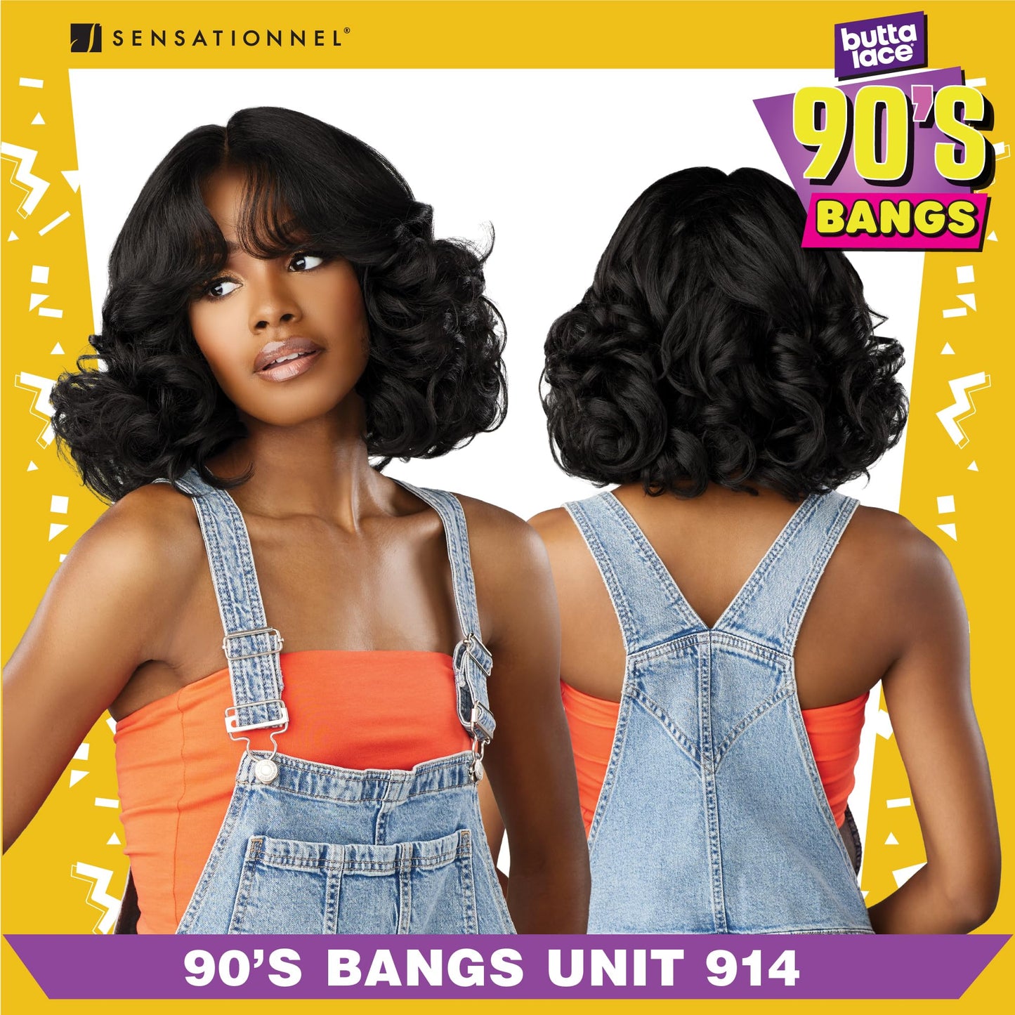Sensationnel Butta Lace 90Sbangs Wigs - Unit 914 Glueless Wide Deep Part Synthetic Preplucked Hairline (1 JETBLACK)