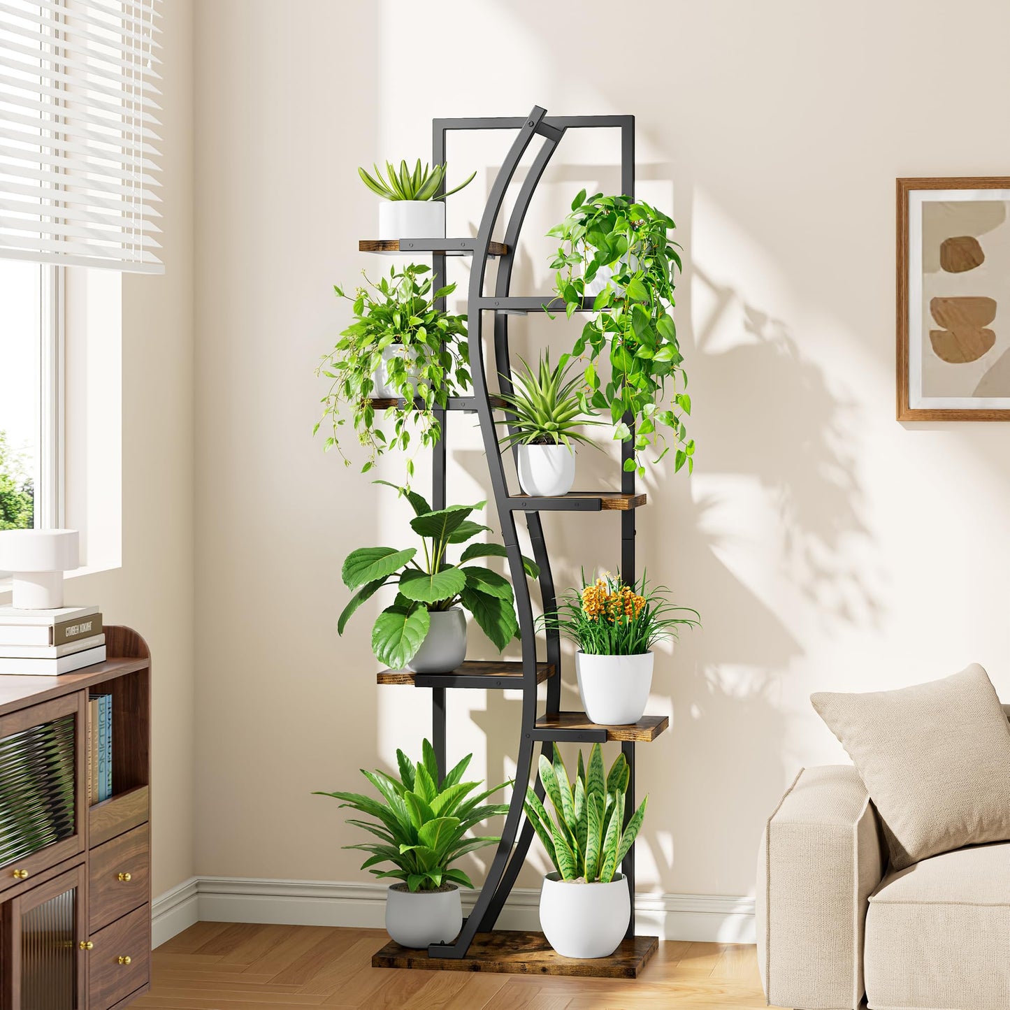 IRONCK Indoor Plant Stand with Grow Light 2 Set - 62" Tall Corner Shelf, 7 Tier S-Shape Plant Display Shelves Stylish Plant Holder for Home & Office