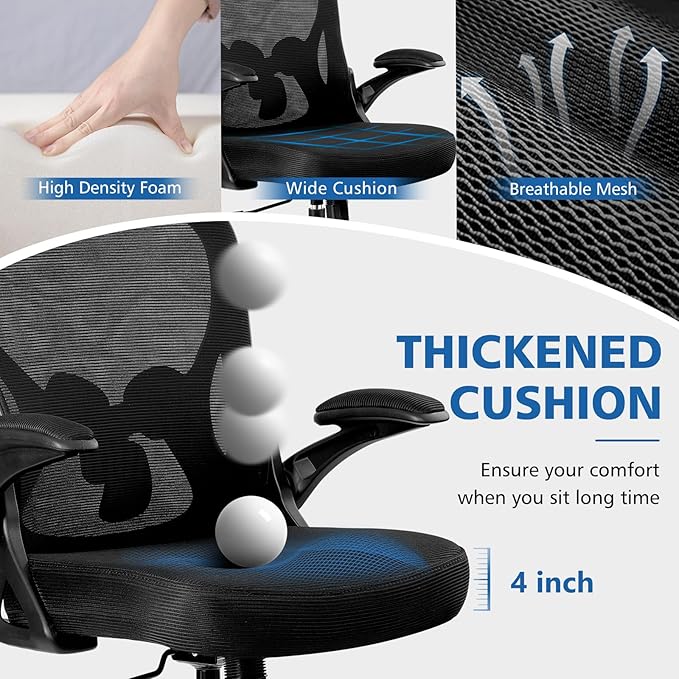 Winrise Office Desk Chair, Ergonomic Breathable Mesh Computer Chair Home Office Desk Chairs with Adjustable Lumbar Support & Flip-up Arms (Black, 4 Pack)