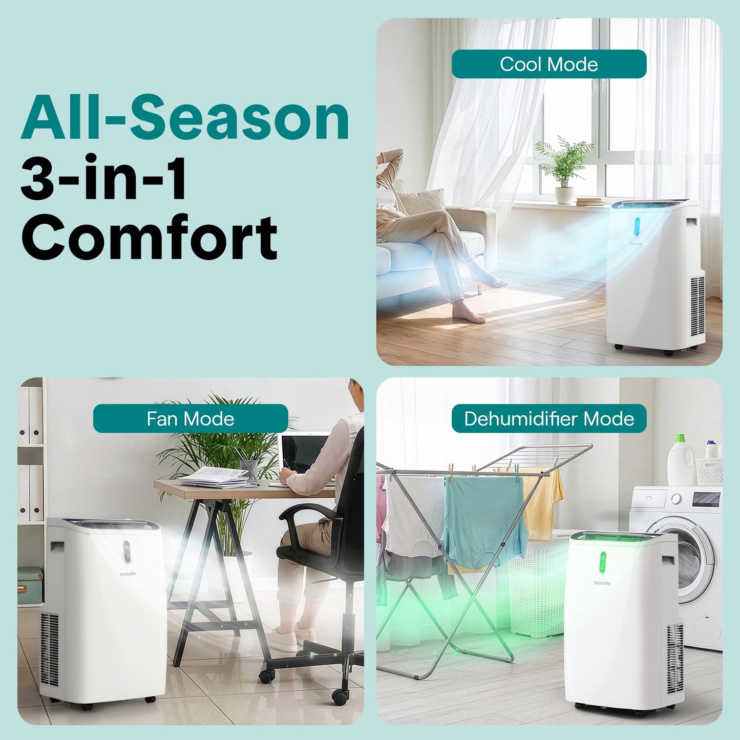 SereneLife Portable Air Conditioner 12000 BTU | Cools Rooms up to 450 sq ft | 3-in-1 Cooling, Fan & Dehumidifier | 24-Hour Timer & Remote | Standing Portable AC Unit with Window Kit Included
