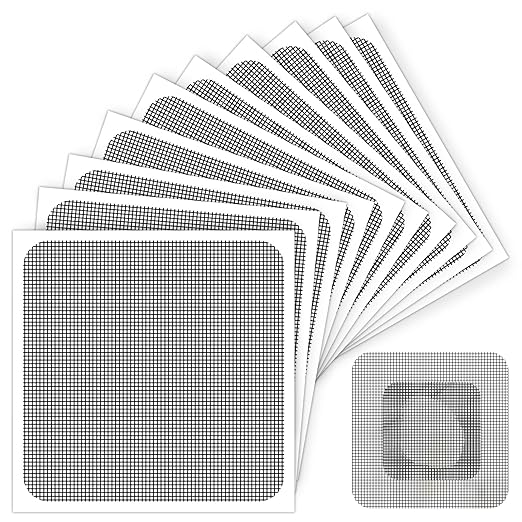 Matenf Window Screen Repair Patch, 10 Patches, 4"x 4"(10cm x 10cm), Black, 3-Layer Strong Adhesive Window Screen Mesh Tape, Repair Kit for Window and Door Screen Tears Holes