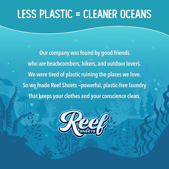 Reef Sheets Laundry Detergent Sheets, 64 loads (32ct Pack), Hypoallergenic & Plastic-Free Eco-Friendly Packaging, Gentle on Skin, Tough on Stains, Travel-Friendly, Fragrance Free, 32ct