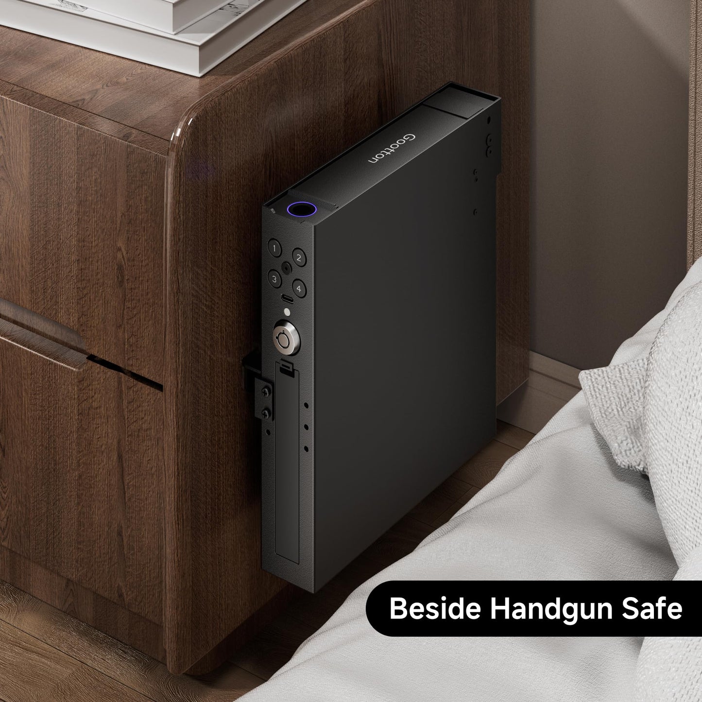 Vehicle Gun Safe for Handgun with Fingerprint, Keypad, Key, Biometric Car Gun Safe for Pickup, SUV, Truck, Large Sedan and Hatchback, Quick Access Auto Pop-Up Pistol Safe for Nightstand Beside