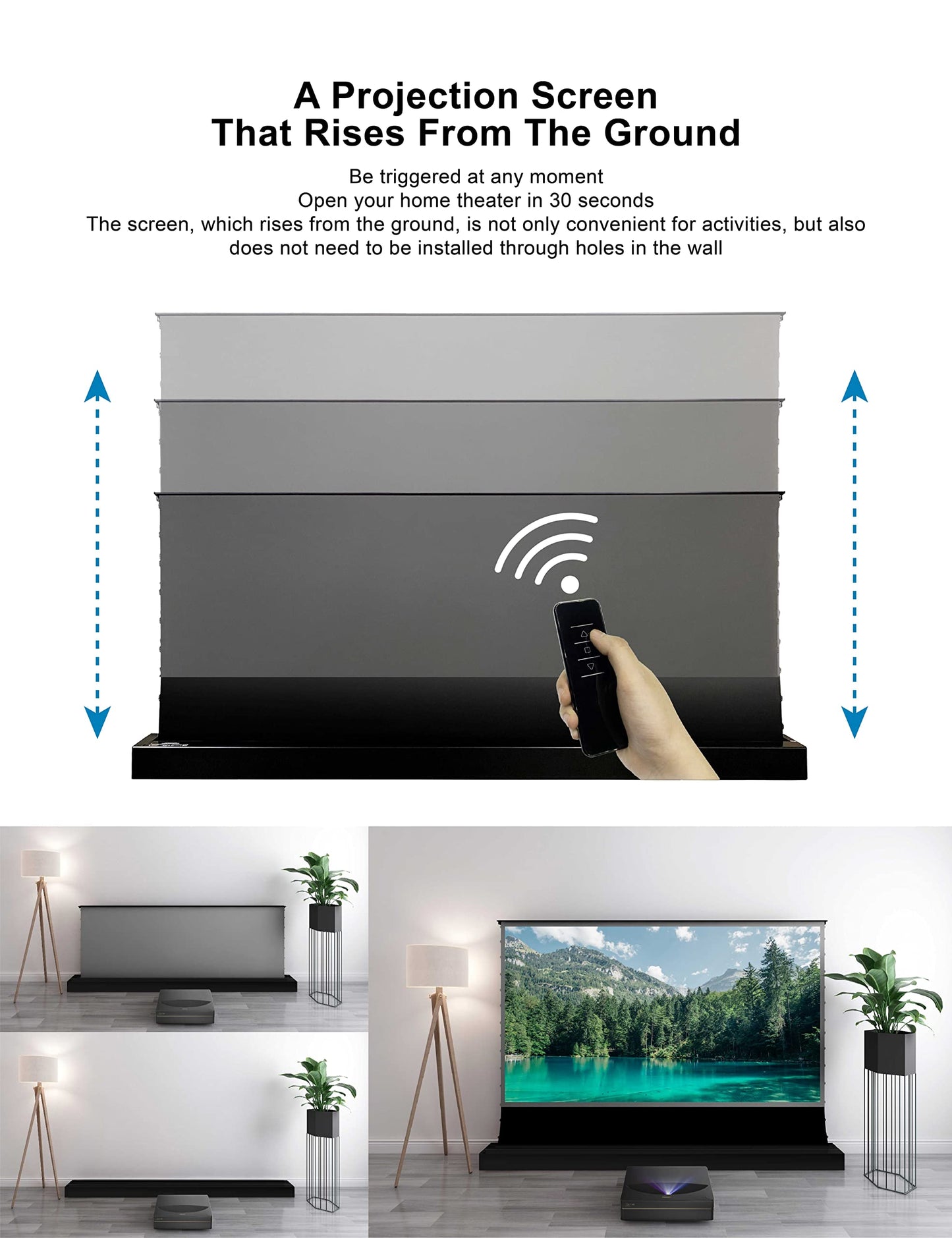 VIVIDSTORM Motorized Floor Rising UST ALR Projector Screen for Home Theater, Tensioned Wrinkle-Free Surface, Smart App and Voice Control, No Wall Mount Needed,VSDSTUST120H