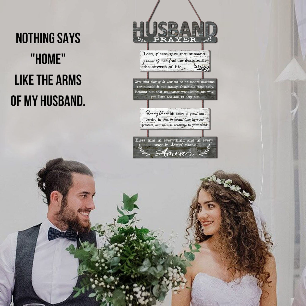 Yudarte Prayer for Husband Rustic Wall Sign with 5pcs Panels Strung Together - Christian Religious Inspiring Farmhouse Home Decor - Sweet Warming Gifts for Men,Him,Guy