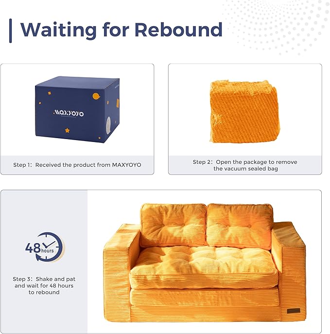 MAXYOYO Convertible Sofa Bed, Pull Out Loveseat Sleeper Sofa, 2 in 1 Folding Couch Bed, Fold Out Floor Couch with Pillows for Living Room Bedroom Lounge, Orange