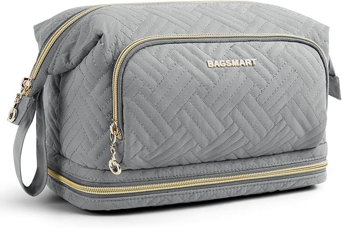 BAGSMART Travel Makeup Bag, Cosmetic Bag Make Up Organizer Case,Large Wide-open Pouch for Women Purse for Toiletries Accessories Brushes