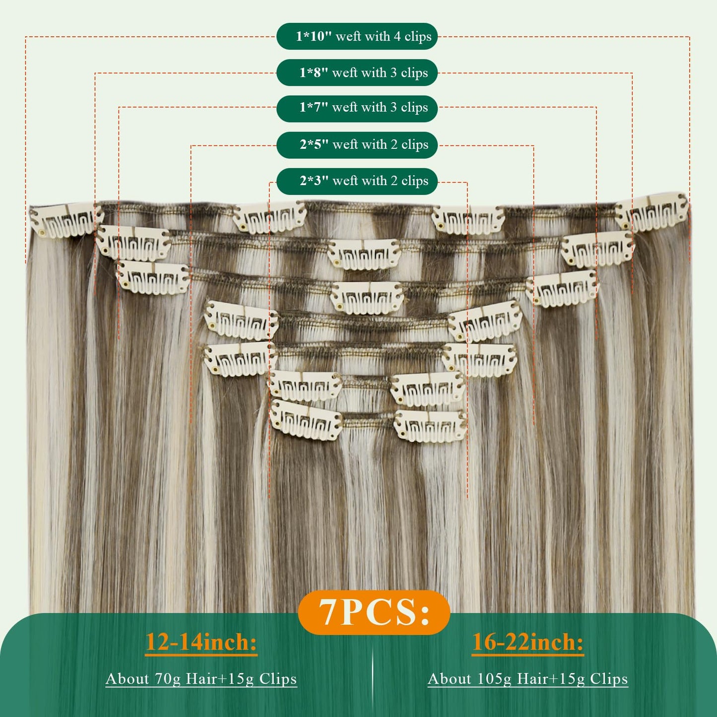 Easyouth Clip in Human Hair Extensions Highlight Straight Clip in Hair Extensions Real Human Hair Light Brown with Highlight Blo