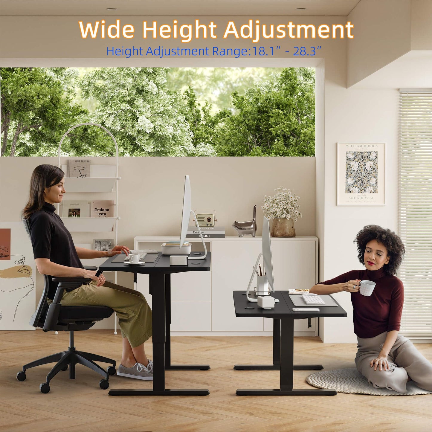 YIHAYO Low Height Adjustable Desk, Lifts 18.1-28.3 Inches, Electric Standing Desk for Short People, 60 x 24 Inches Computer Table with Splice Board for Home Office, Black