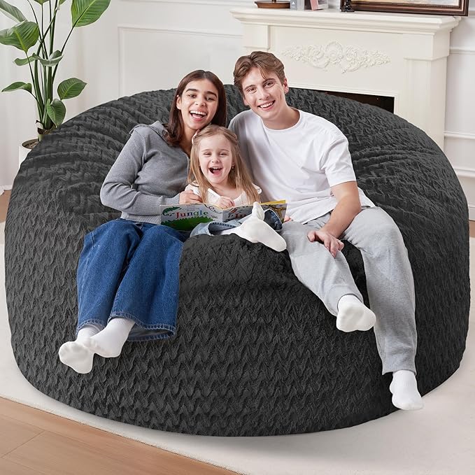HABUTWAY 5FT Bean Bag Chair,Giant Bean Bag Chairs for Adults,Big Bean Bags with Memory Foam Filled, Large Beanbag Chairs with Chevron Plush Cover-Black