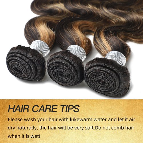 Honey Blonde Bundles Human Hair Highlighted Black and Blonde Bundles Body Wave Balayage Colored 12A 100% Brazilian Virgin Remy Human Hair 1b/27 Ombre Loose Wavy Sew In Weave 10 12 14 Inch