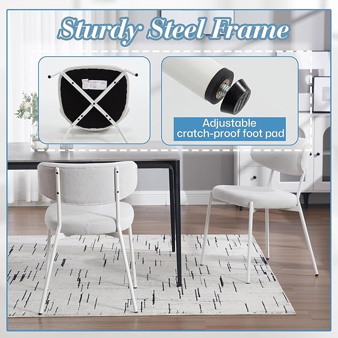 KCC Modern Mid-Century Velvet Dining Chairs Set of 6, Upholstered Stylish Kitchen Chairs Accent Diner Chairs with Metal Legs and Curved Back for Kitchen, Dining Room(White)