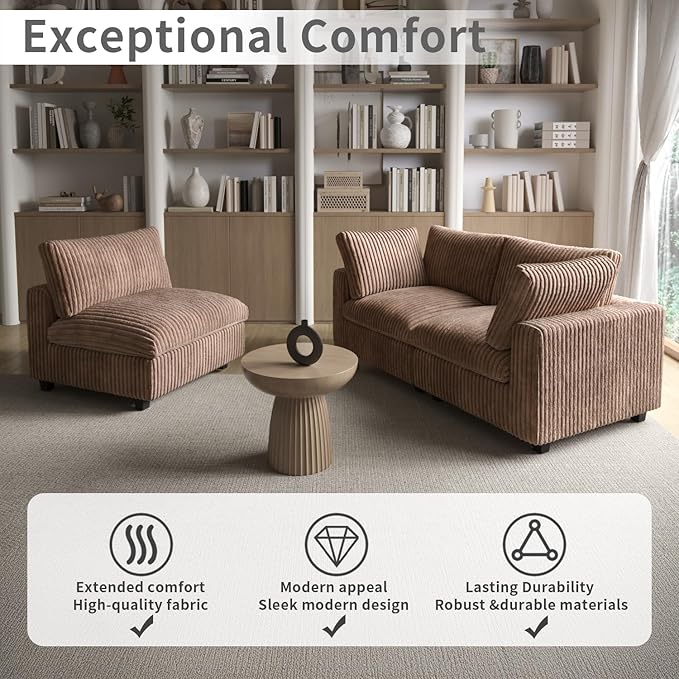 Cloud Modular Sectional Sofa,157" Oversized 7 Seater Sofa,V Shaped Couch with Storage Ottoman,Plush Sofas for Living Room,Comfy Couch with Chaise,Covers Washable&Replaceable (Brown)