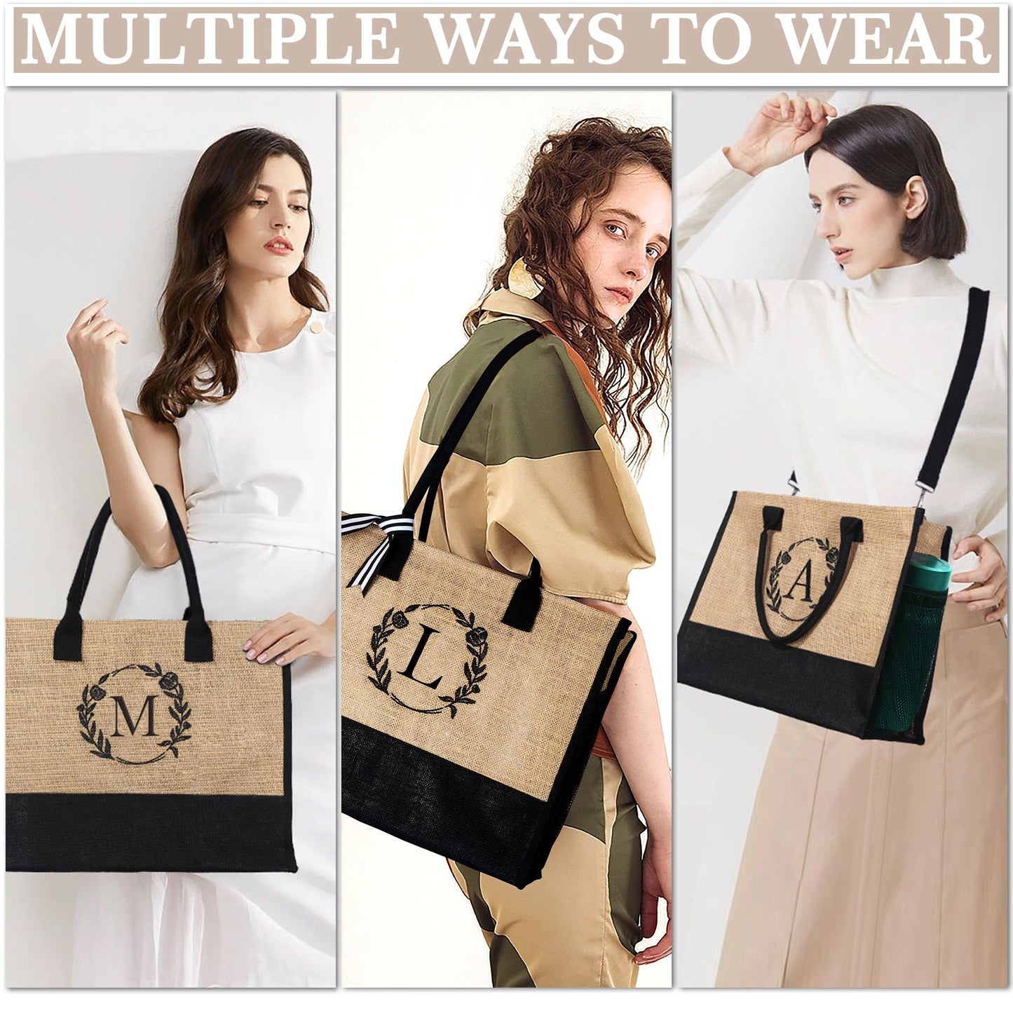 YOOLIFE Birthday Gifts for Women, Gifts for Mom Sister Teacher, Personalized Gift for Women, Friend Teacher Wife Mom Gift, M Initial Tote Bag