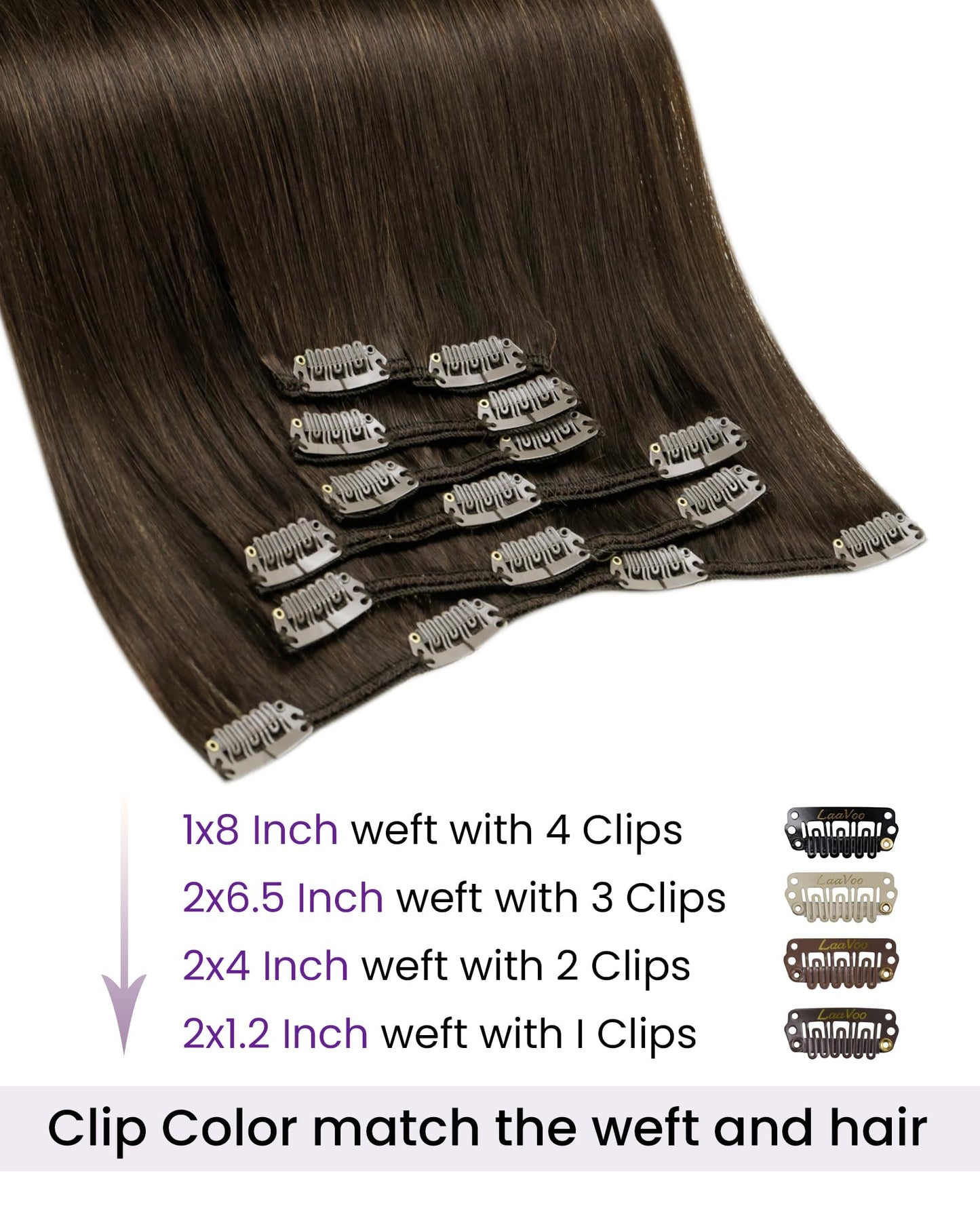LaaVoo Human Hair Clip in Extensions Brown Hair Extensions Clip ins Natural Brown 18 Inch Clip in Hair Extensions Real Human Hai