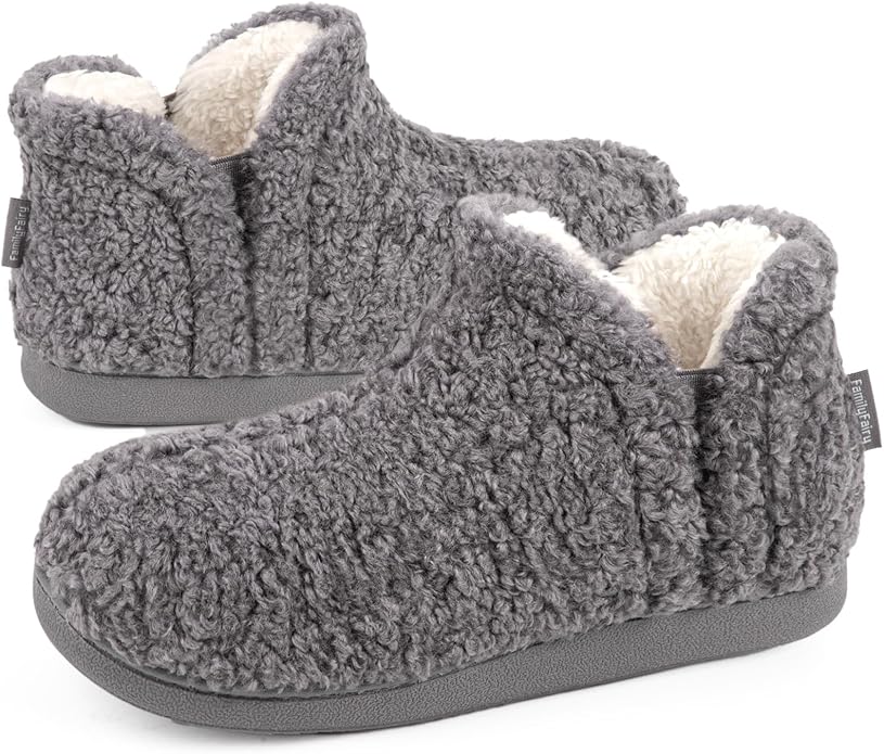 FamilyFairy Bootie Slippers for Women Warm House Shoes Memory Foam Indoor Outdoor Fuzzy Boots with Rubber Sole