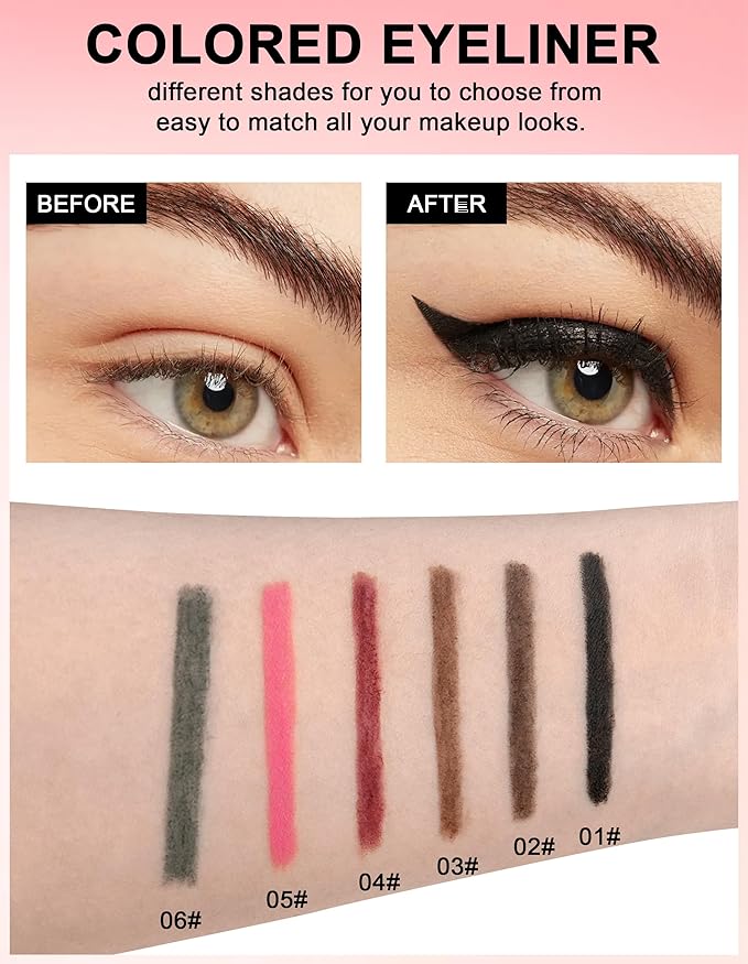 2PCS Black Gel Eyeliner Pencil, Waterproof & Smudge Proof Gel Eyeliner, Colorful Eyeliner Gel Pen, Soft and Smooth Texture, Hypoallergenic Eye Liner Pen Makeup for Women