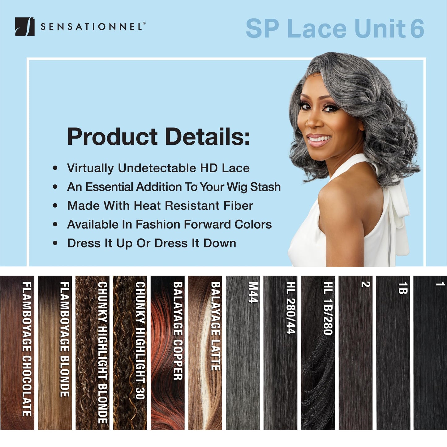 Sensationnel Dashly Lace Saltandpepper Wig - Sp Unit 6 Hand Tied Laceparting Ear to Ear Synthetic (FLAMBOYAGECHOCOLATE)
