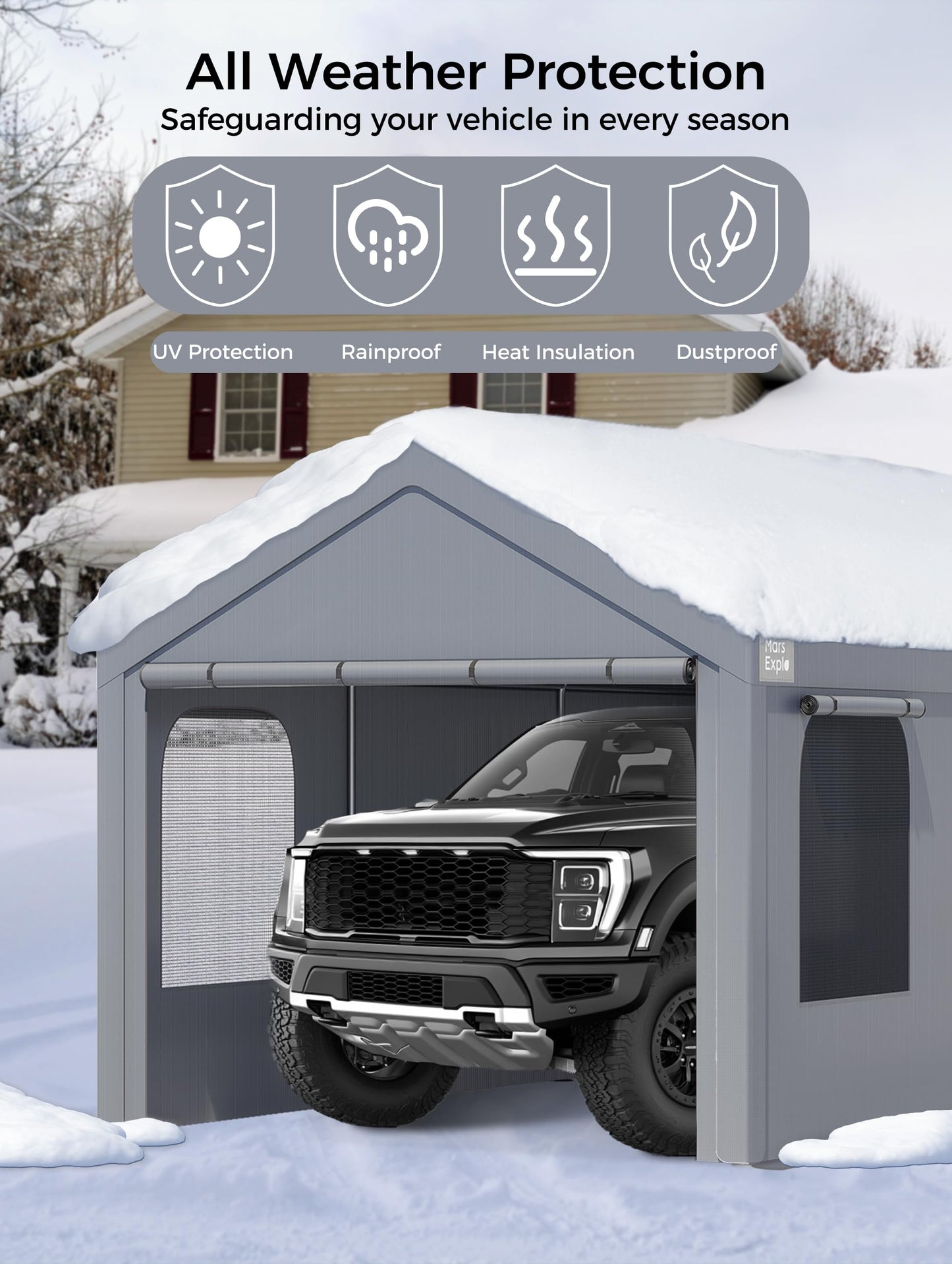 Carport, 10 x 20 FT Portable Garage Heavy Duty, Carport Canopy with Sidewalls Roll-Up Door & Windows, Car Port Canopy Tent Reinforced with Extended Skirt for Truck, Boat, Car Shed (Light Gray)