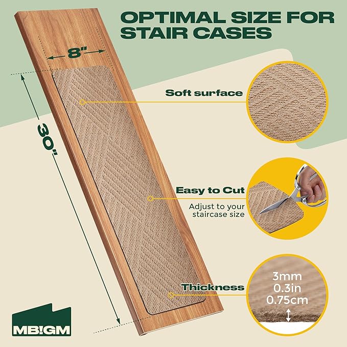 MBIGM 8 X 30inches, 15 in Pack, Non-Slip Carpet Stair Treads Non-Skid Safety Rug Slip Resistant Indoor Runner for Kids Elders and Pets with Reusable Adhesive, Cornstalk Weave