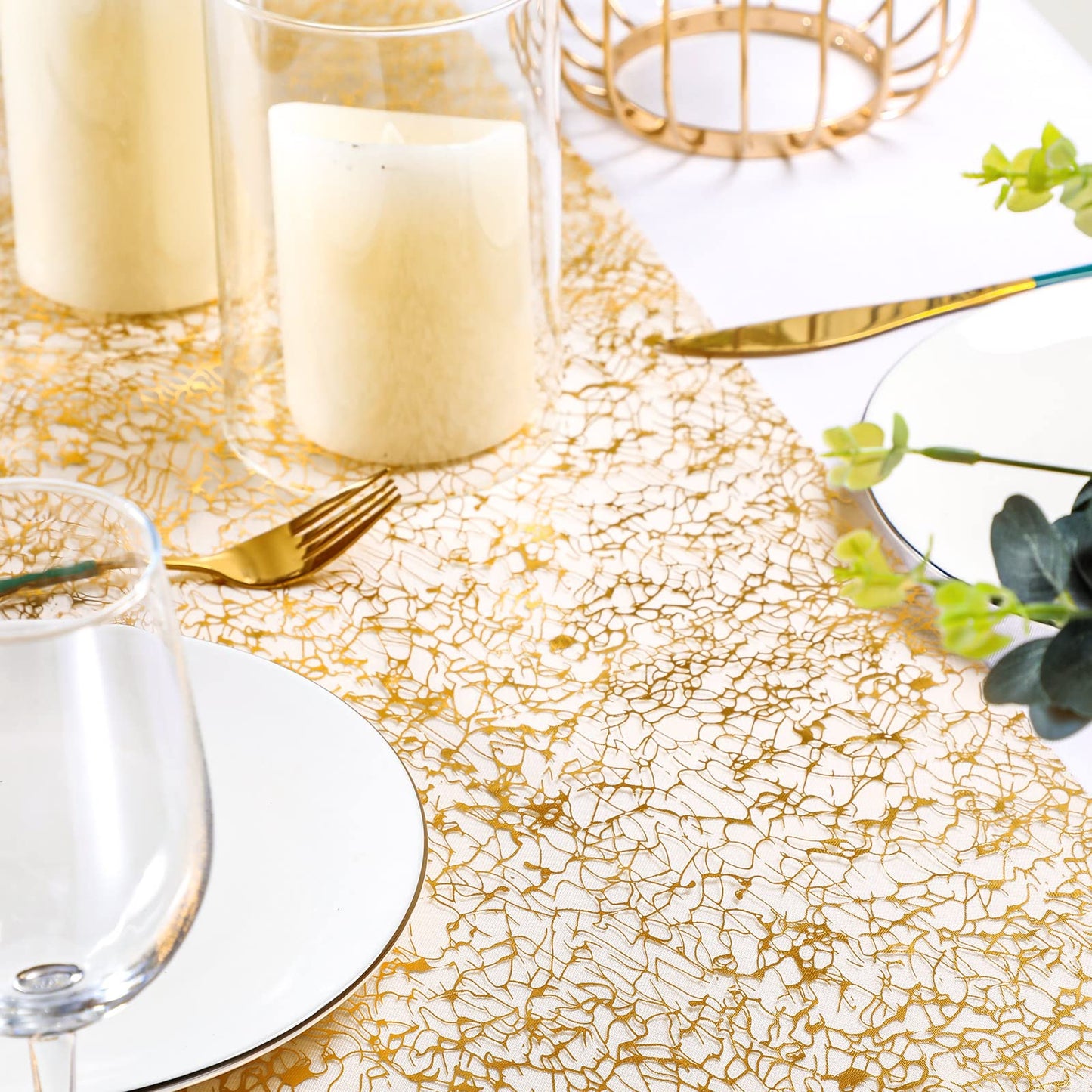 Chumia 12 Pieces Gold Table Runner 12 x 85 Inch Sequin Glitter Table Runner Roll Metallic Thin Mesh Fabric Decor for Party Wedding Shower Birthday Baby Shower Party Supplies