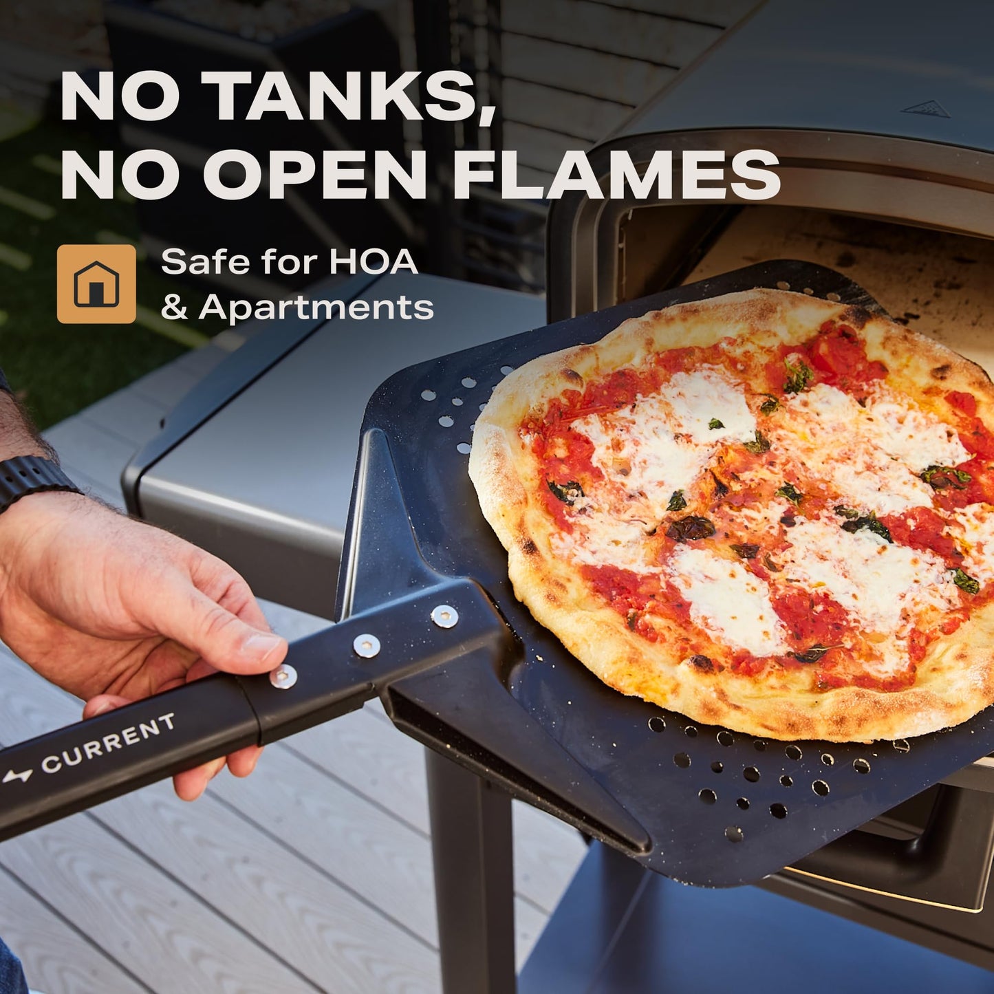Current® Model P Smart Electric Pizza Oven, 12-Inch, 850°F Max, 5 Cooking Modes, App Connectivity for Temperature Monitoring & Custom Cooking Times, Compact for Indoor & Outdoor Use, Sand